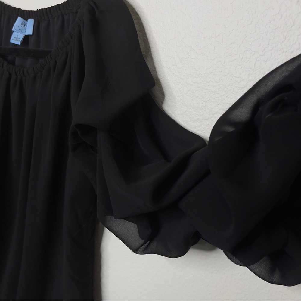 CeCe Chiffon Off/On Shoulder Ruffled Layered Long  Sleeve with Side Hem Bow tie - Picture 3 of 9
